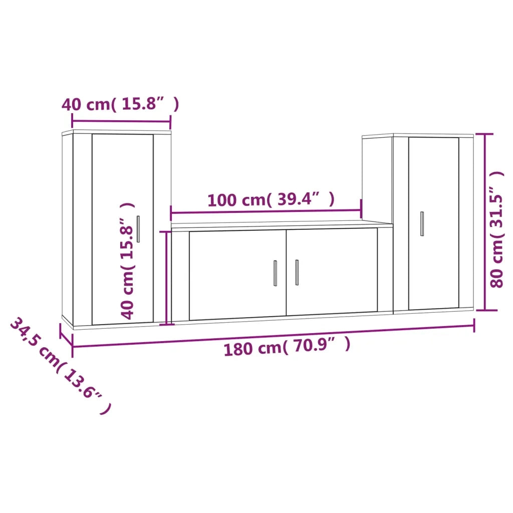 Set Mobili Porta TV 3 pz-Set di 3 Credenza per TV Bianco in Legno Multistrato 498764