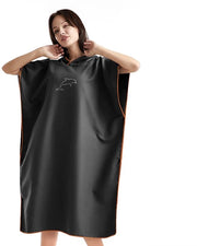 Poncho microfibra a microvezzi, 110 x 80 cm, asciugamano per il bagno veloce con cappuccio, lunga giacca da indossare per uomini e donne, ideale per il mare, surf e sauna - nero