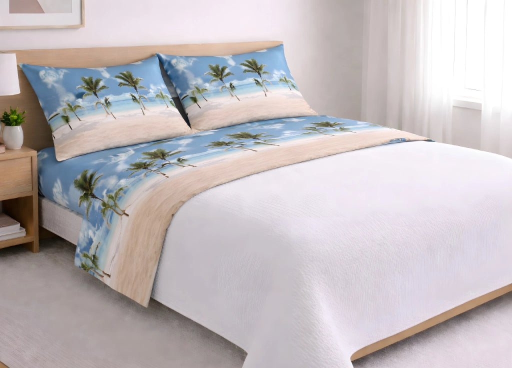 Completo Lenzuola Letto 100% Cotone Made Italy Disegno Playa CN - Piazza e Mezza - Playa