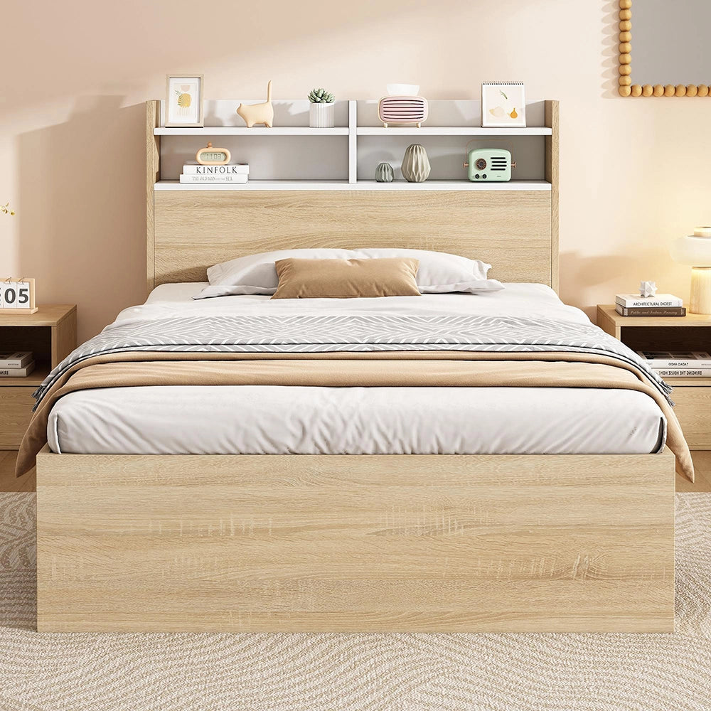 Letto legno-Xylo-90x200cm bianco/rovere 2 tiroir ripiani con materasso