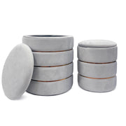 Set 2 Pouf Contenitori in Velluto – Pouf Arredo Moderni Impilabili, Poggiapiedi con Contenitore Salvaspazio, 4 Colori – Grande 37x41 cm, Medio 28x34 cm   Grigio