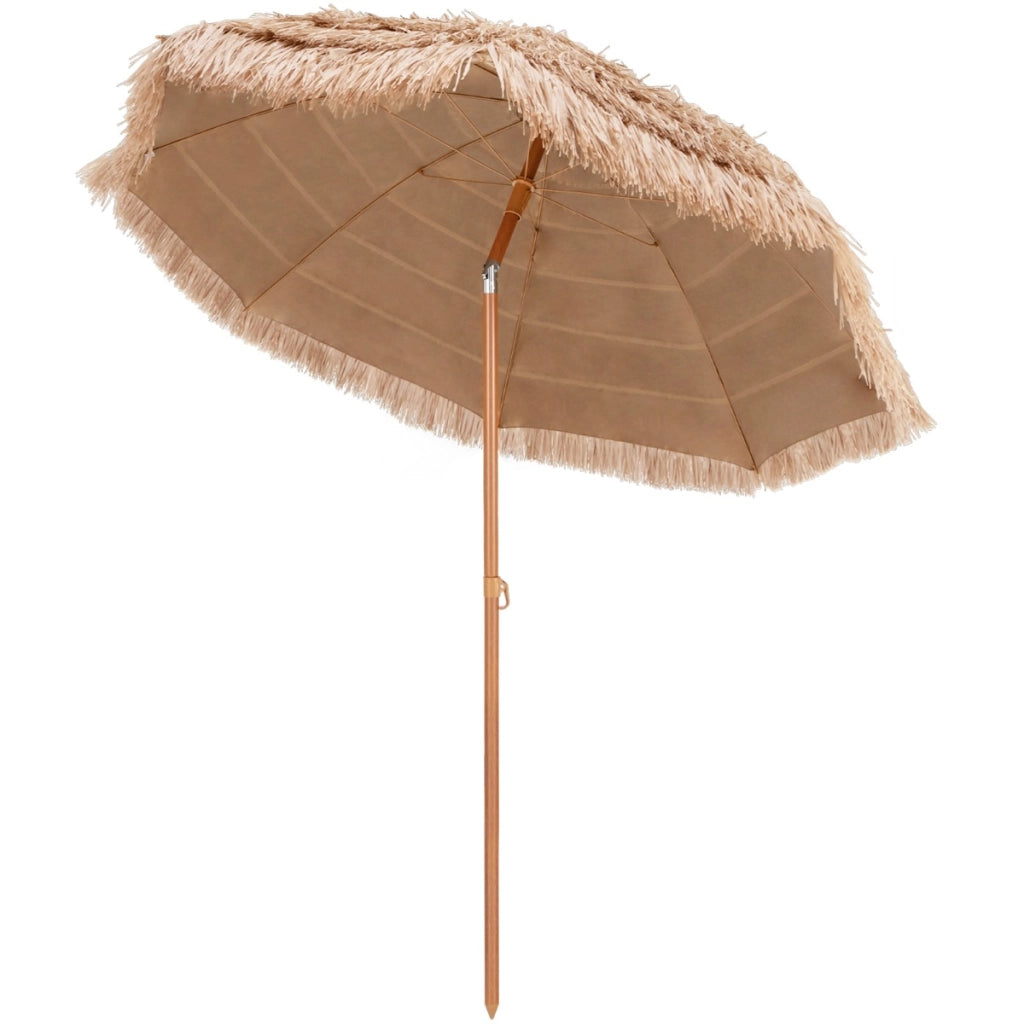 Ombrellone da patio resistente all'acqua e al sole con tetto di palma struttura in metallo, Ombrellone da 208cm-Ombrelloni