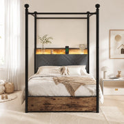 DESMIU Letto singolo 90 × 190 cm 1 posto con LED, USB, Type-C e 2 cassetti, senza materasso, nero