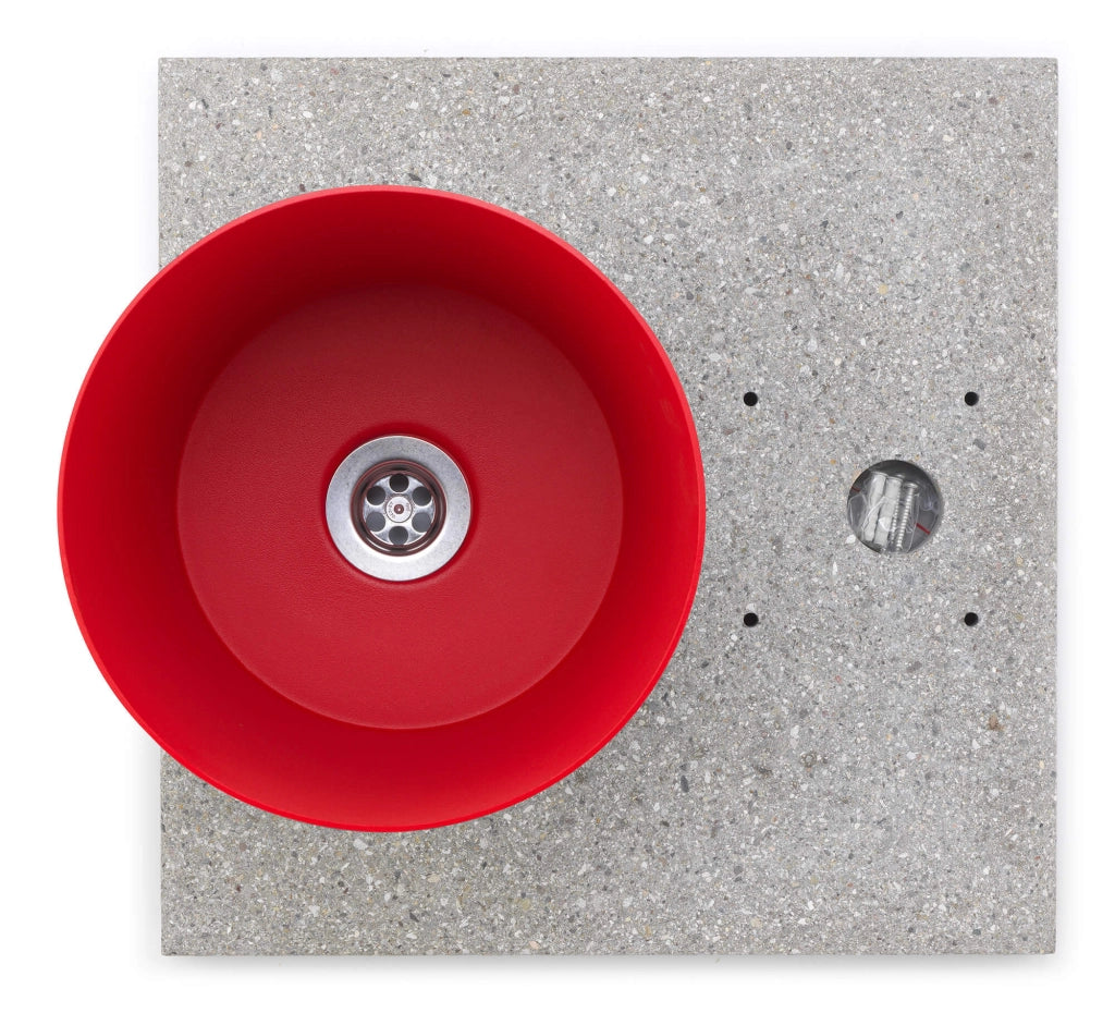 Base con Vaschetta per Fontane con Ghiera Grande 40x40x5 cm in Cemento Belfer 42/BSE/3 Rosso