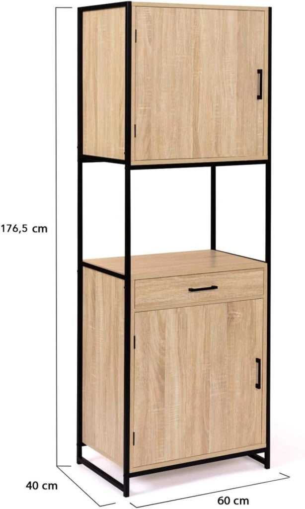 Credenza da cucina 60 CM DETROIT mobile di design industriale a 2 ante + cassetto