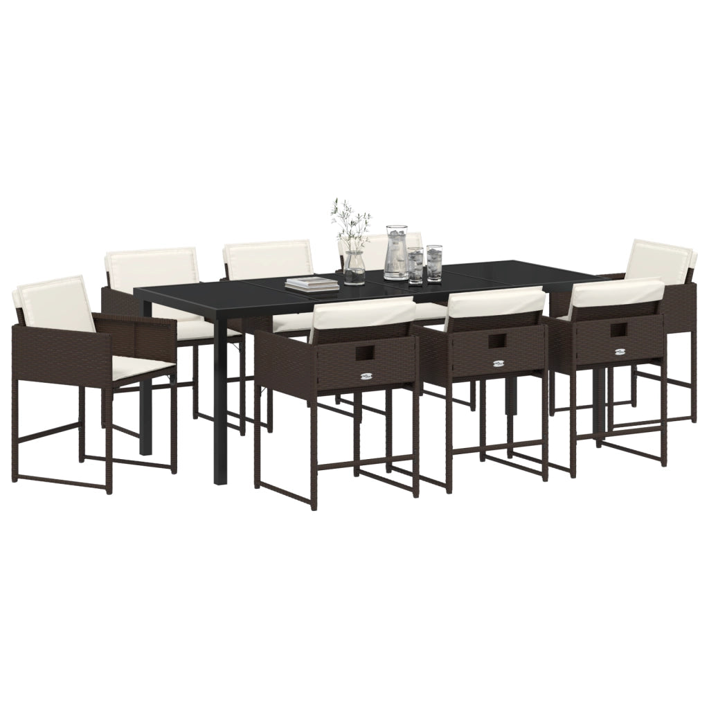 Set da pranzo da giardino 9 pezzi con cuscini Rattan polimero marrone