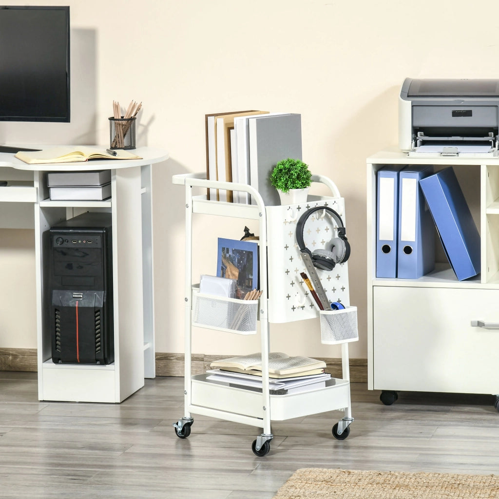 Carrello Multifunzionale con 4 Ganchos e 2 Cestas ¨C zephmum ¨C Bianco 51.5x32x75.6 cm