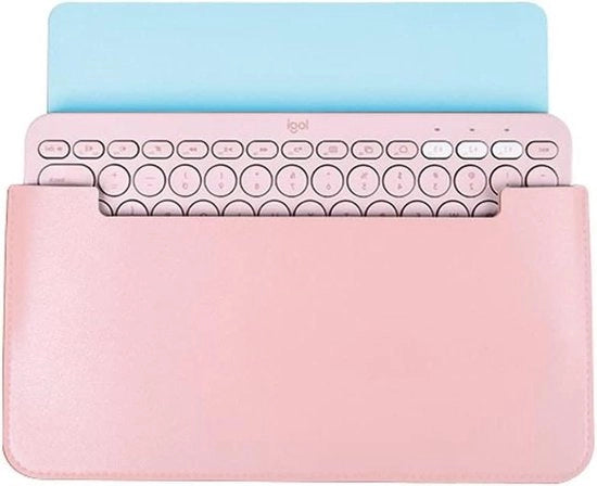Tas di trasporto in PU pelle per tastiera portatile, zaino e borsa, copertura protettiva impermeabile per tastiera Bluetooth multi-applicazione (rosa)