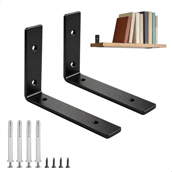 Supporti da parete - Sostegni per assi - Montaggio a parete assi - Costruzione in acciaio a scomparsa - 145 mm Lunghezza - Nero