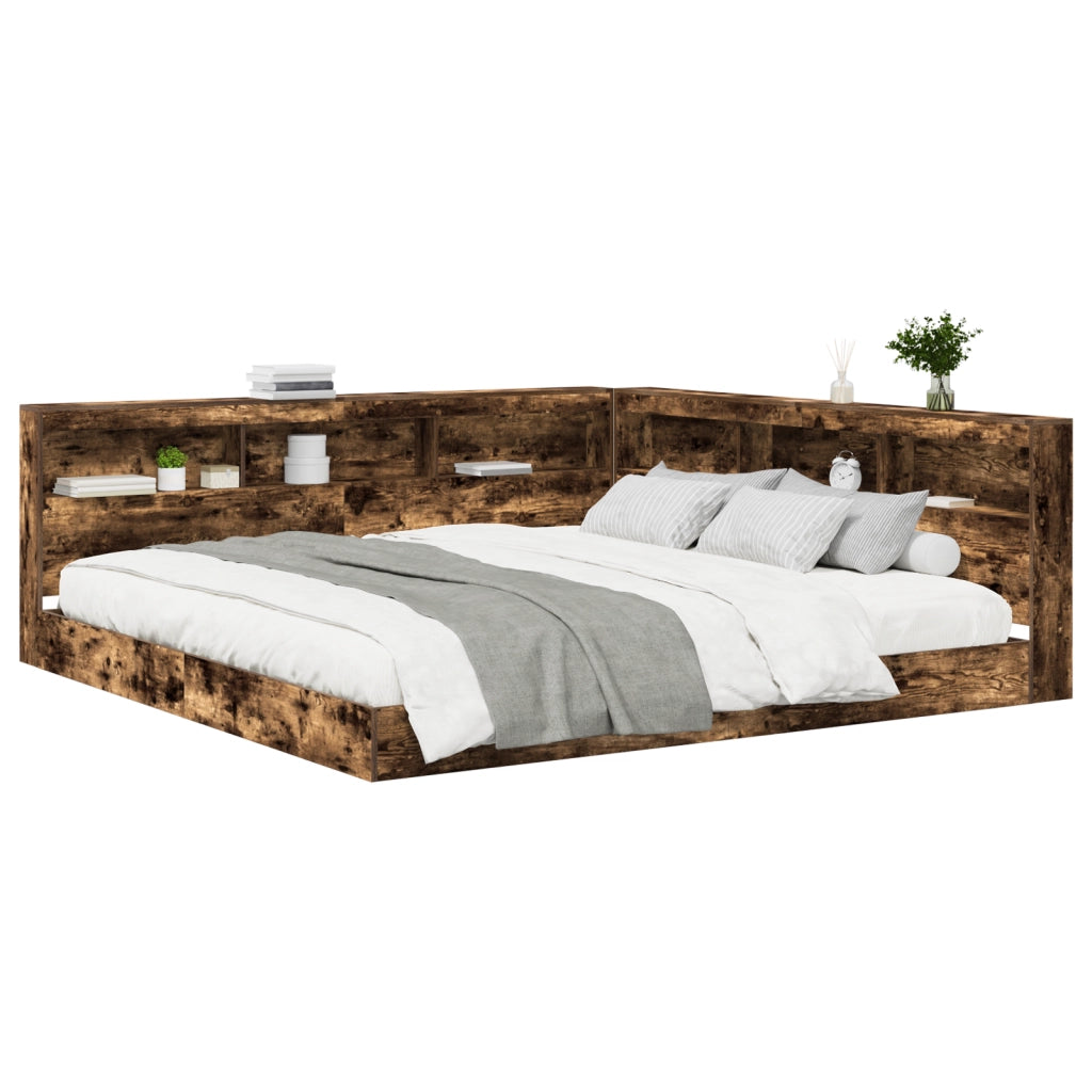Letto con libreria Quercia Affumicata 180x200 cm Legno Ingegnerizzato