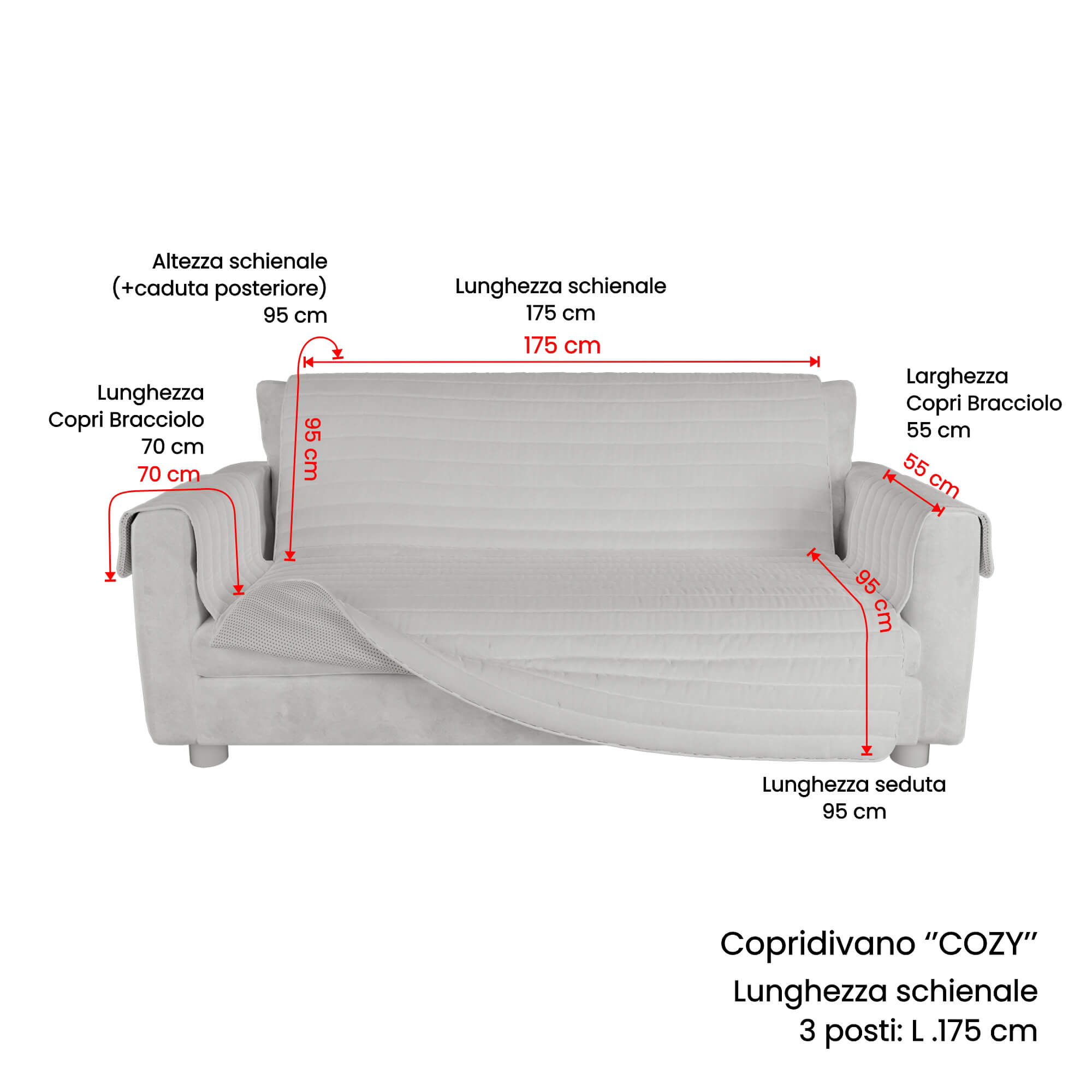 Copridivano Trapuntato 1 Posto in Microfibra Grigio Chiaro