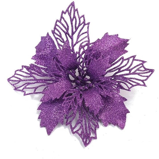 Decorazioni per Albero di Natale Glinzanti - 10 pezzi - Plastica - Viti Metalliche - Decorazione per Albero di Natale - Dimensioni 16 cm - Fiore di Natale
