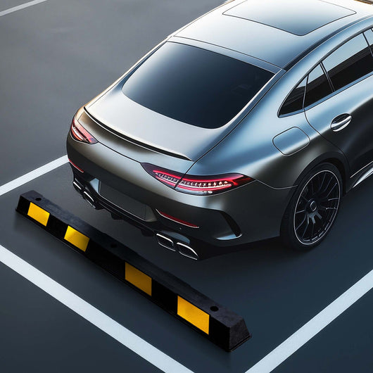 Delimitatore di parcheggio, battiruota in gomma 1650x160x100mm con fasce rifrangenti, Fermaruota