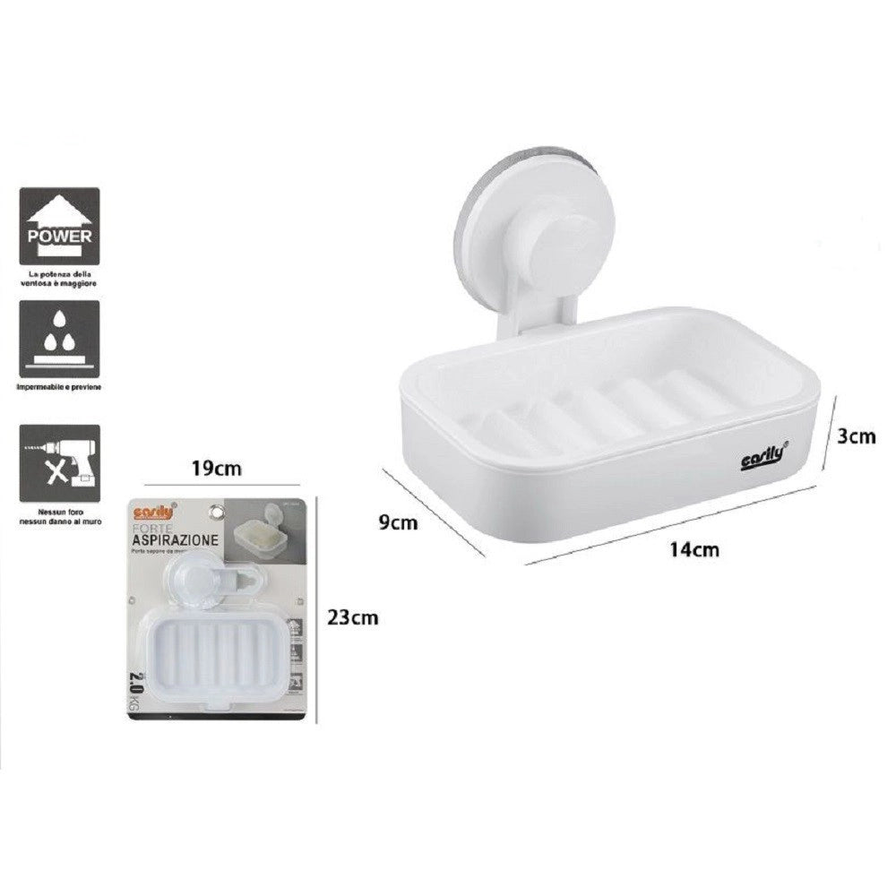 Trade Shop - Porta Sapone Attacco A Ventosa Parete Accessorio Bagno In Plastica Mensola 59545 -