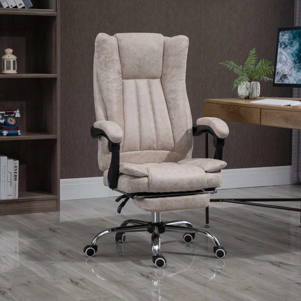 Sedia da ufficio ergonomica reclinabile beige con poggiapiedi