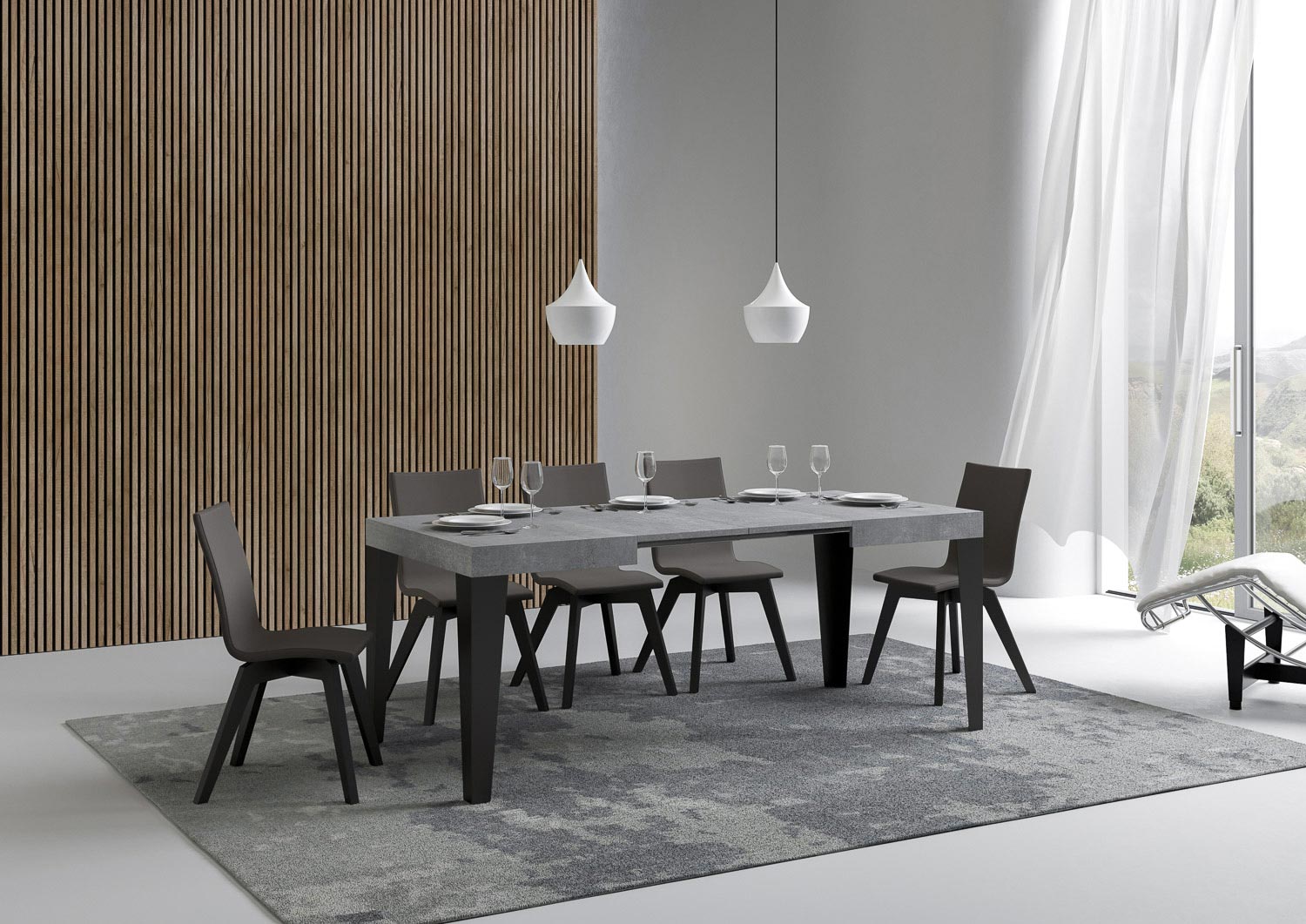 Tavolo Allungabile 120-204x80x77 cm Flame Cemento e Antracite