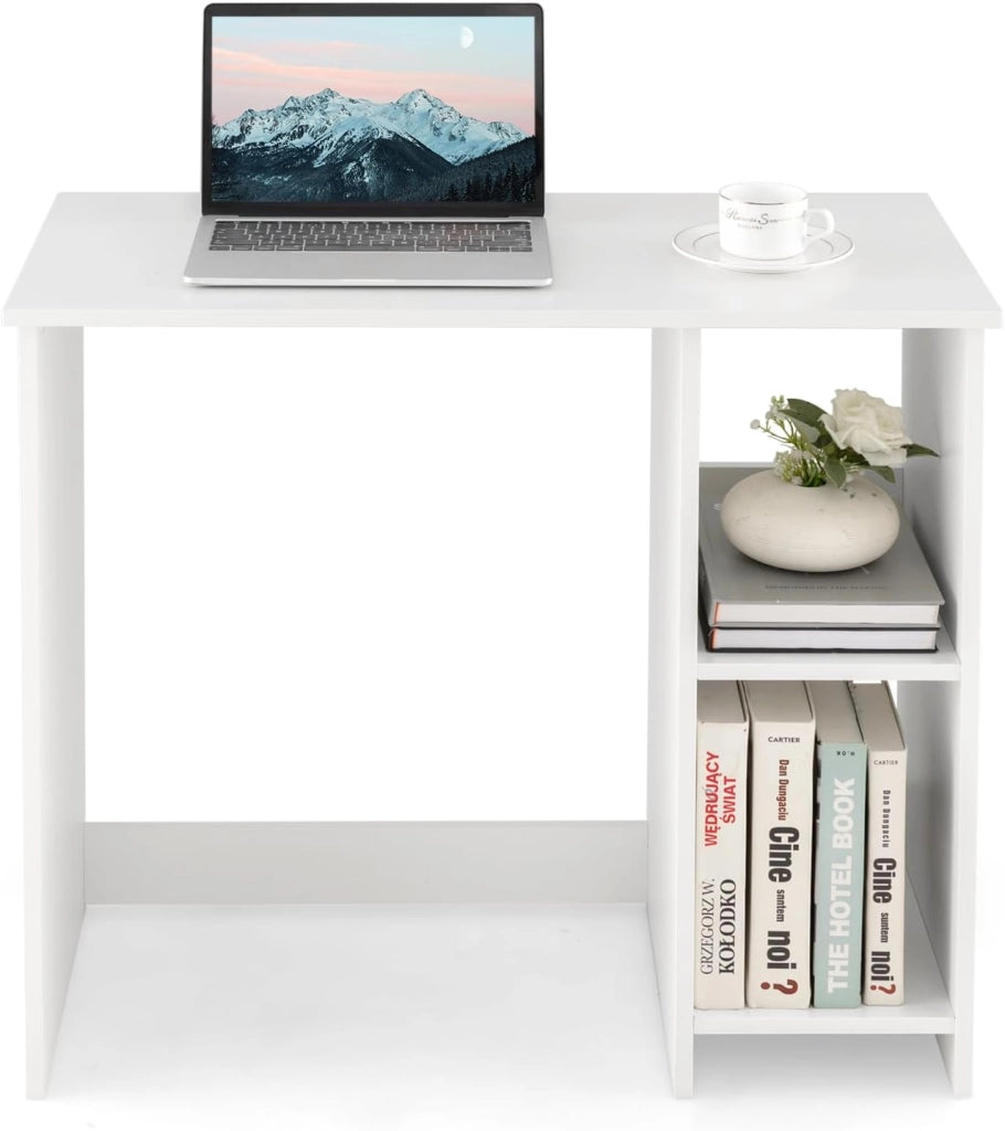 Scrivania da Ufficio, Scrivania con Libreria da Ufficio, Scrittoio con 2 Ripiani, Tavolo in Stile Moderno, per Ufficio, Soggiorno, Camera da Letto, Studio (Marrone)