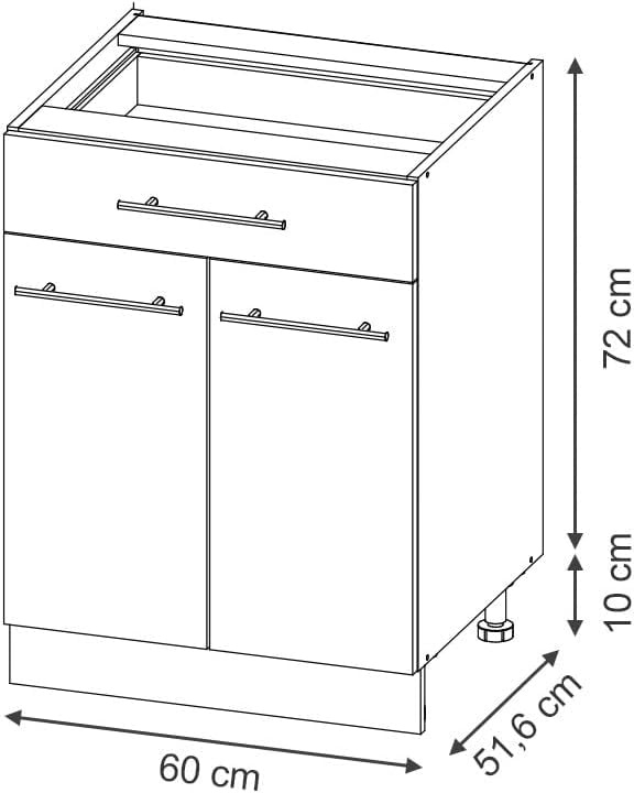 Mobiletto base per cucina Fame-Line, Quercia dorata, 60 cm con cassetto, senza piano di lavoro