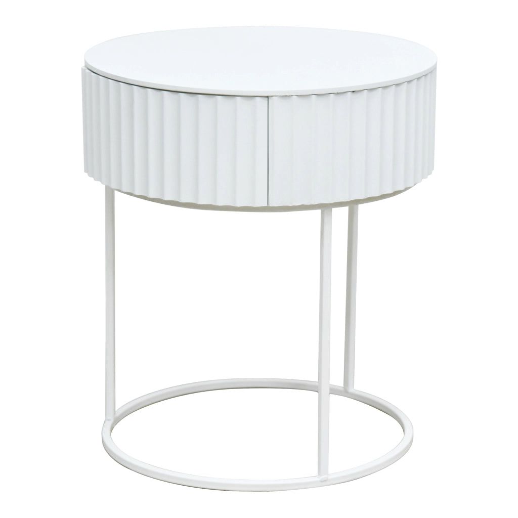Tavolino Rotondo Rill da Salotto con Cassetto 46 x Ø40 cm - Bianco [en.casa]