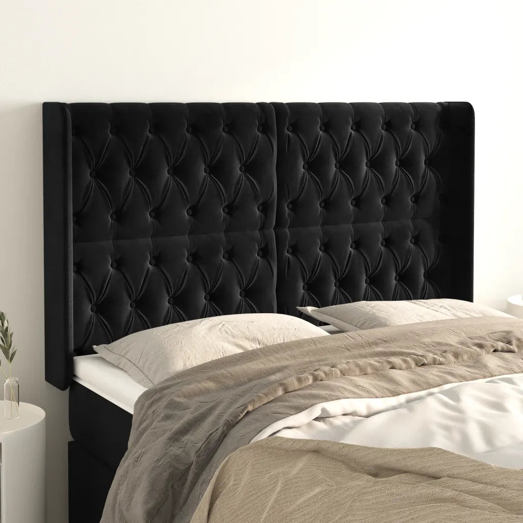 Testiera | Testata ad Orecchio Nera 147x16x118/128 cm in Velluto