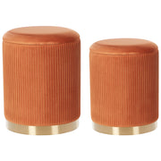 Set di 2 pouf portaoggetti Rivestimento in velluto di poliestere arancione Base dorata Design moderno Ciuffo orizzontale Soggiorno pezzo