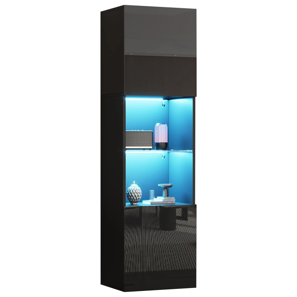 Vetrina con LED e 2 ante con ripiano in vetro temperato per soggiorno o ufficio in truciolato nero 45 × 35 × 160 cm