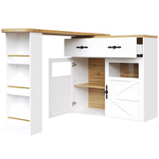 Tavolo Bar Allungabile con 1 Cassetto; 3 Ripiani e Piano Girevole a 360°; in MDF; 138-204x39x104 cm; Bianco