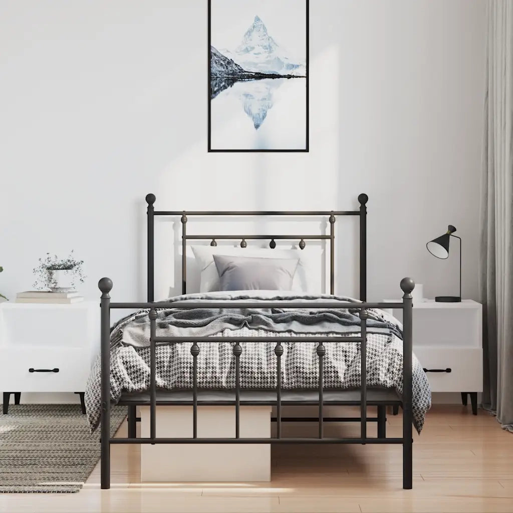 Giroletto con Testiera e Pediera Metallo Nero 100x200 cm 353550