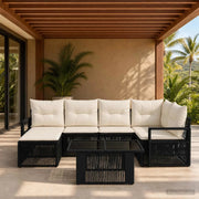 Set Divano da Giardino 7 pz Nero e Bianco Crema polyrattan 3437128
