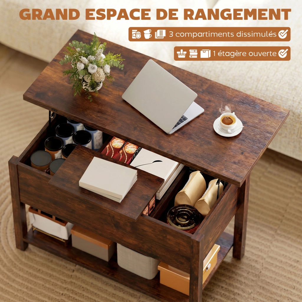 Tavolino da salotto allungabile a scomparsa ¨C zephmum ¨C 100x45x50,5cm marrone rustico