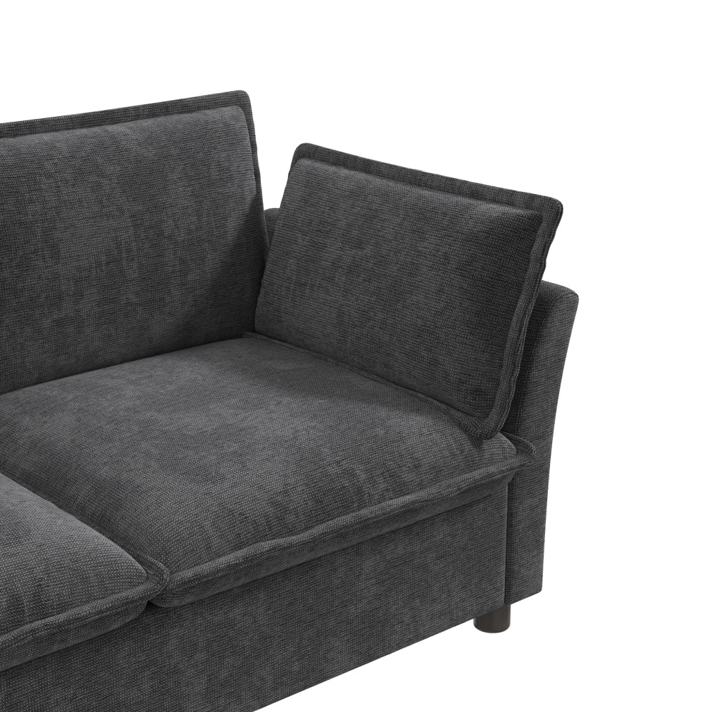 Divano a 3 posti in chenille con cuscini per braccioli e struttura in metallo grigio 220 × 81 × 87 cm
