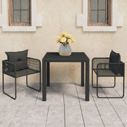 Set da Pranzo da Giardino 3 pz in Rattan PVC Nero