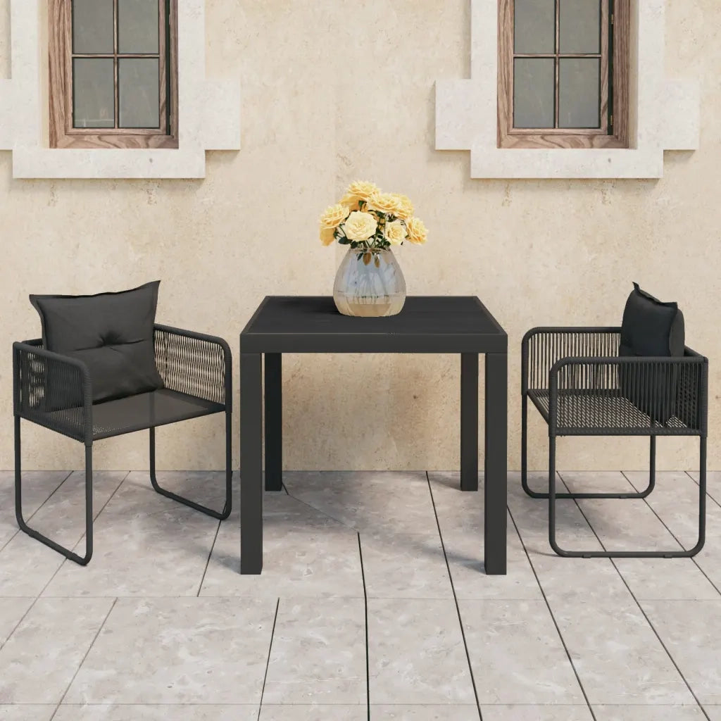 Set da Pranzo da Giardino 3 pz in Rattan PVC Nero