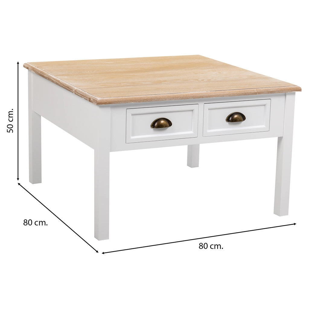 Tavolino daSalotto inLegnoBianco a 2Cassetti 80x80x50h