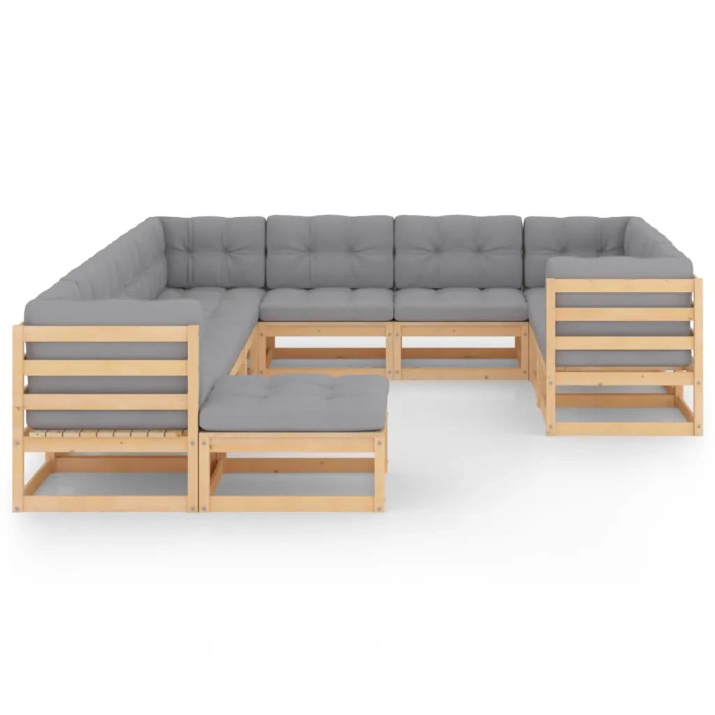 Set Divani Giardino 11 pz con Cuscini in Legno Massello di Pino 3077084