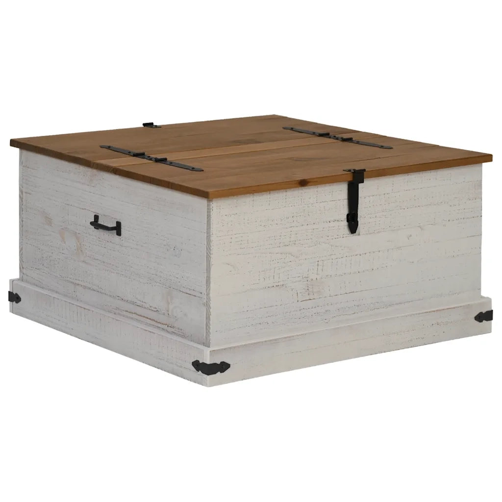 Cassapanca-Baule-Armadietto contenitore HALDEN Bianco 91x91x47 cm in Legno Massello di Pino