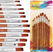 Set di Pennelli a Spazzolo - 12 pezzi - Pennelli a Spazzolo Professionali in Nylon - Manico in Acciaio - Pennello per Artisti - Per Acquaragia/Acrilico/Olio