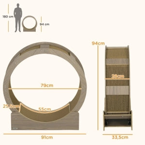 Ruota per gatti 91 cm con freno, tappetino tiragraffi, legno colore noce