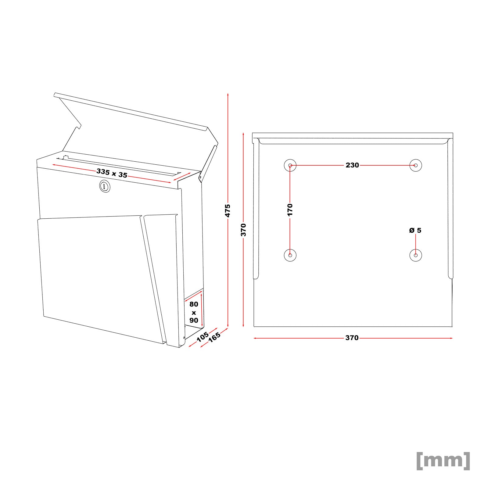Cassetta postale con vano portagiornale V23 acciaio inox 370 x 102 x 370 mm