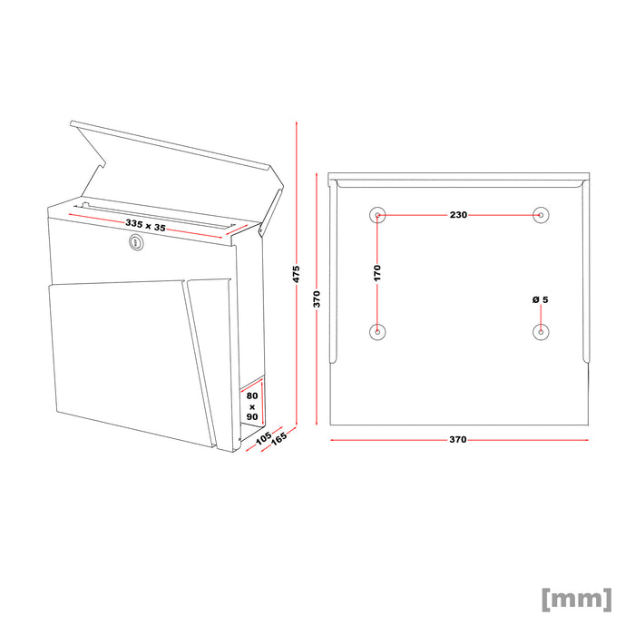 Cassetta postale con vano portagiornale V23 acciaio inox 370 x 102 x 370 mm