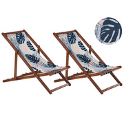 Set di 2 sedie a sdraio da giardino struttura legno acacia scuro con motivo a foglie di palma sedile reclinabile