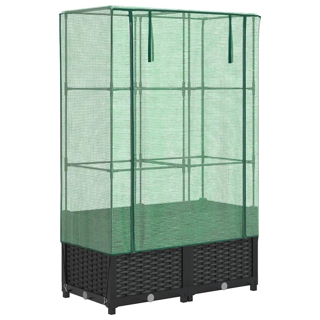 Fioriere | Cassetta per fiori | Letto Rialzato con Copertura Serra Effetto Rattan 80x40x138 cm