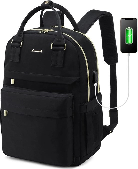 Borsa per donne, 17 pollici borsa laptop, borsa scuola, ragazze, adolescenti, con tasca laptop, zaino impermeabile, borsa per lavoro, università, viaggio, lavoro, nera