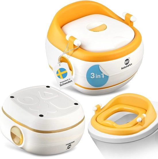 Piatto 3 in 1 + specchio per il bagno per bambini + sedile per bambini per l'allenamento alla toilette per bambini da 2 anni in poi, giallo