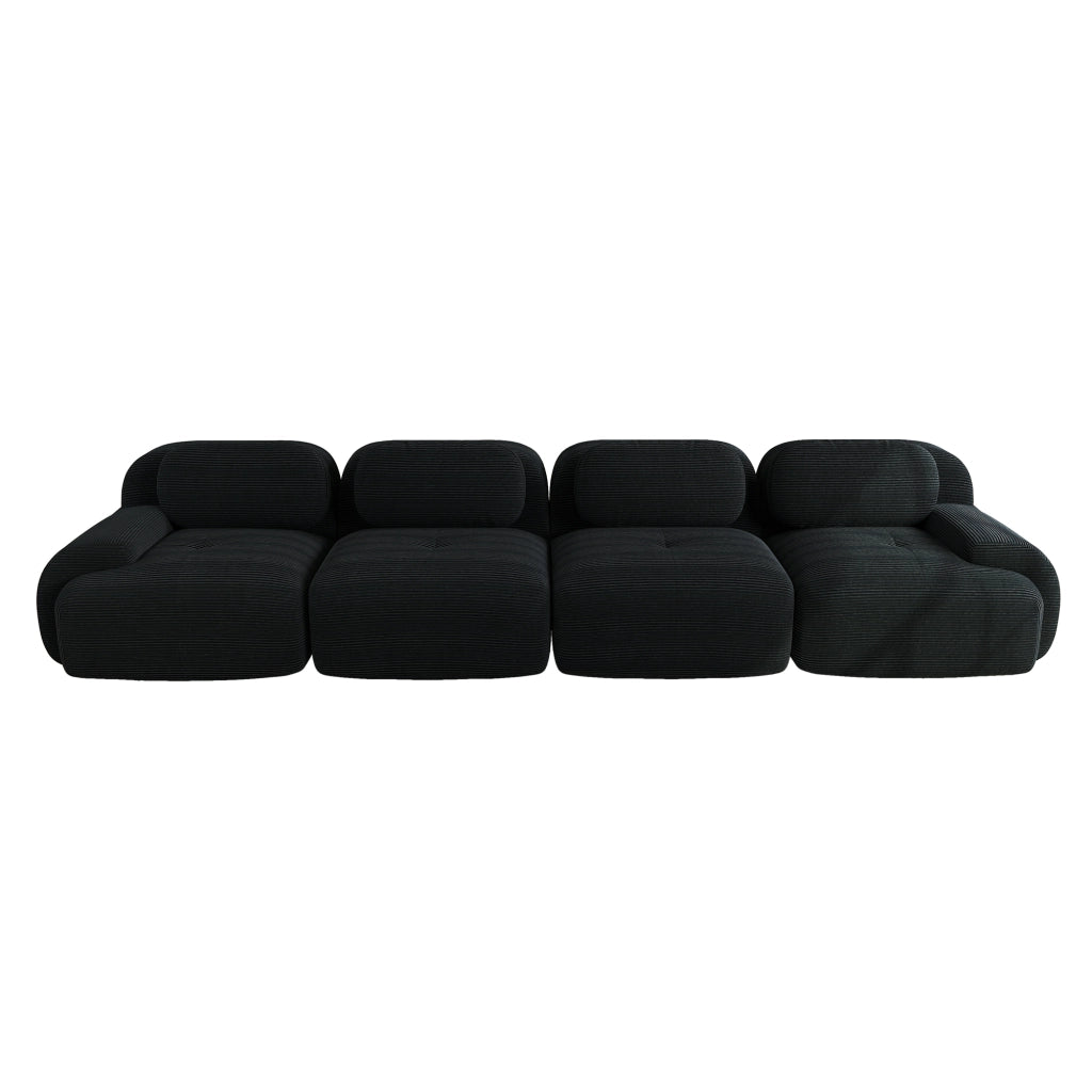 divano ad angolo modulare senza telaio in velluto a coste 32D; cuscino elastico; nero