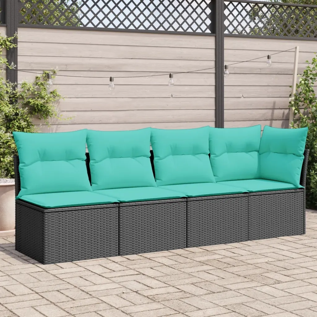 Divano da Giardino con Cuscini a 4 Posti Nero in Polyrattan 366026