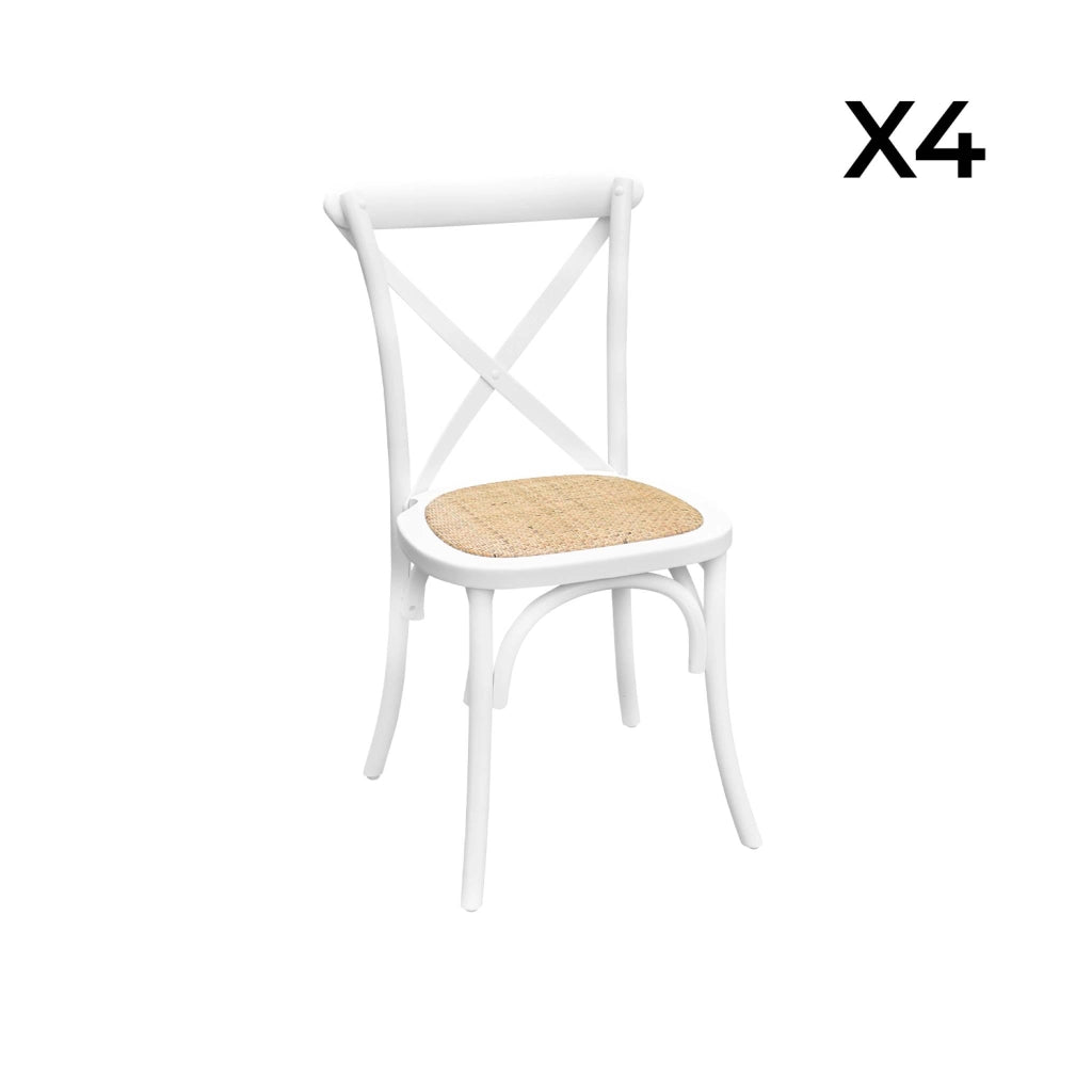 Set 4 sedie da bistrot vintage in legno, bianco