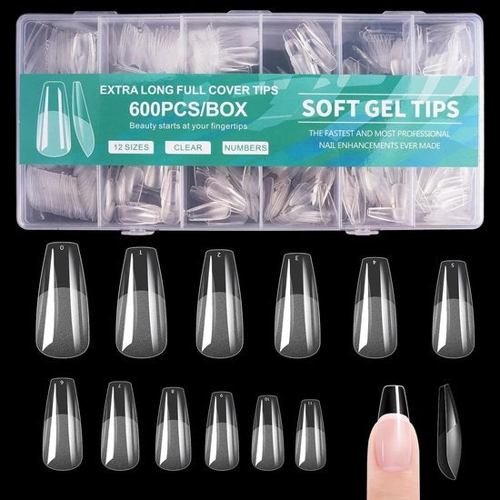Nageltips trasparenti a copertura completa 600 pezzi - Nageltips quadrati - Kunstnagels - DIY - Nagelkunst - Hars PMMA