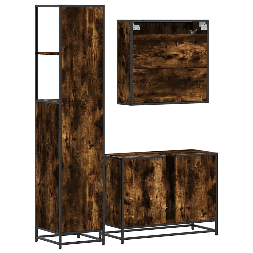 vidaXL Set Mobili da Bagno 3 pz Rovere Fumo in Legno Multistrato