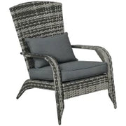Sedia da Giardino Adironrack con Braccioli, in Rattan e Acciaio, 64x80x90 cm, Grigio